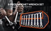 Load image into Gallery viewer, Amocart Flex-Head Ratcheting Wrench Set 8PCs Combination Wrench Set Roll-up Pouch Cr-V Steel Flexible Ratcheting Wrench Set