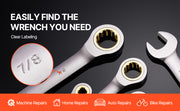 Load image into Gallery viewer, Amocart Flex-Head Ratcheting Wrench Set 8PCs Combination Wrench Set Roll-up Pouch Cr-V Steel Flexible Ratcheting Wrench Set