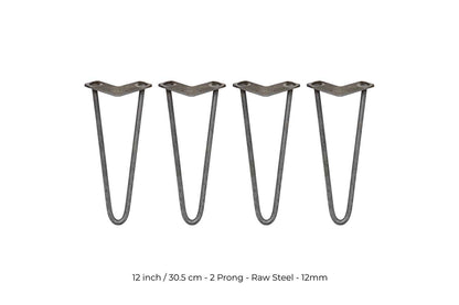 Monstershop Hairpin Legs 2 Prong | Raw Steel | 12mm
