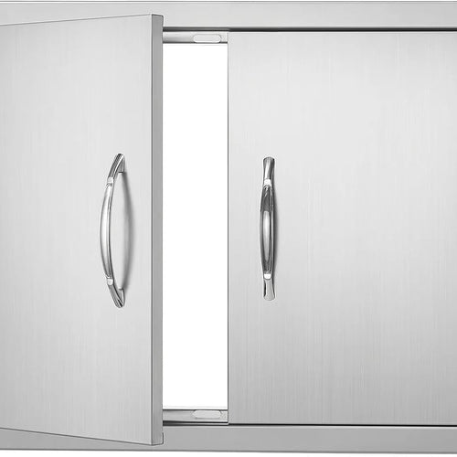 BBQ Access Door 71 x 48 cm or 28 x 19 Inches Double Stainless Steel Outdoor Kitchen Door Flush Mount with Handles for Barbecue Grill Island Station Vertical Wall Cabinet Storage