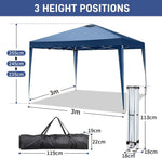 Pop Up Gazebo 3m x 3m Tent with 4 SideWalls, 4 Sandbags, Outdoor Gazebo Portable Instant Canopy for Commercial Events, Party, Backyard BBQ, Camping, Blue