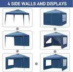 Amocart Pop Up Gazebo 3m x 3m Tent with 4 SideWalls, 4 Sandbags, Outdoor Gazebo Portable Instant Canopy for Commercial Events, Party, Backyard BBQ, Camping, Blue