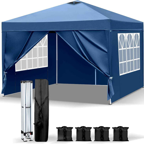 Amocart Pop Up Gazebo 3m x 3m Tent with 4 SideWalls, 4 Sandbags, Outdoor Gazebo Portable Instant Canopy for Commercial Events, Party, Backyard BBQ, Camping, Blue