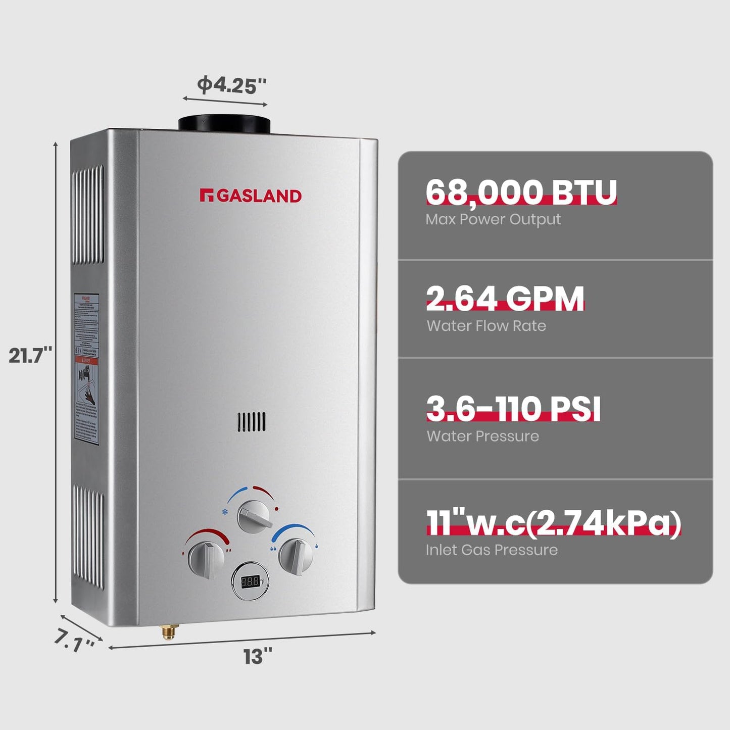 Outdoor Propane Tankless Water Heater | 2.64GPM 10L | CSA Certified