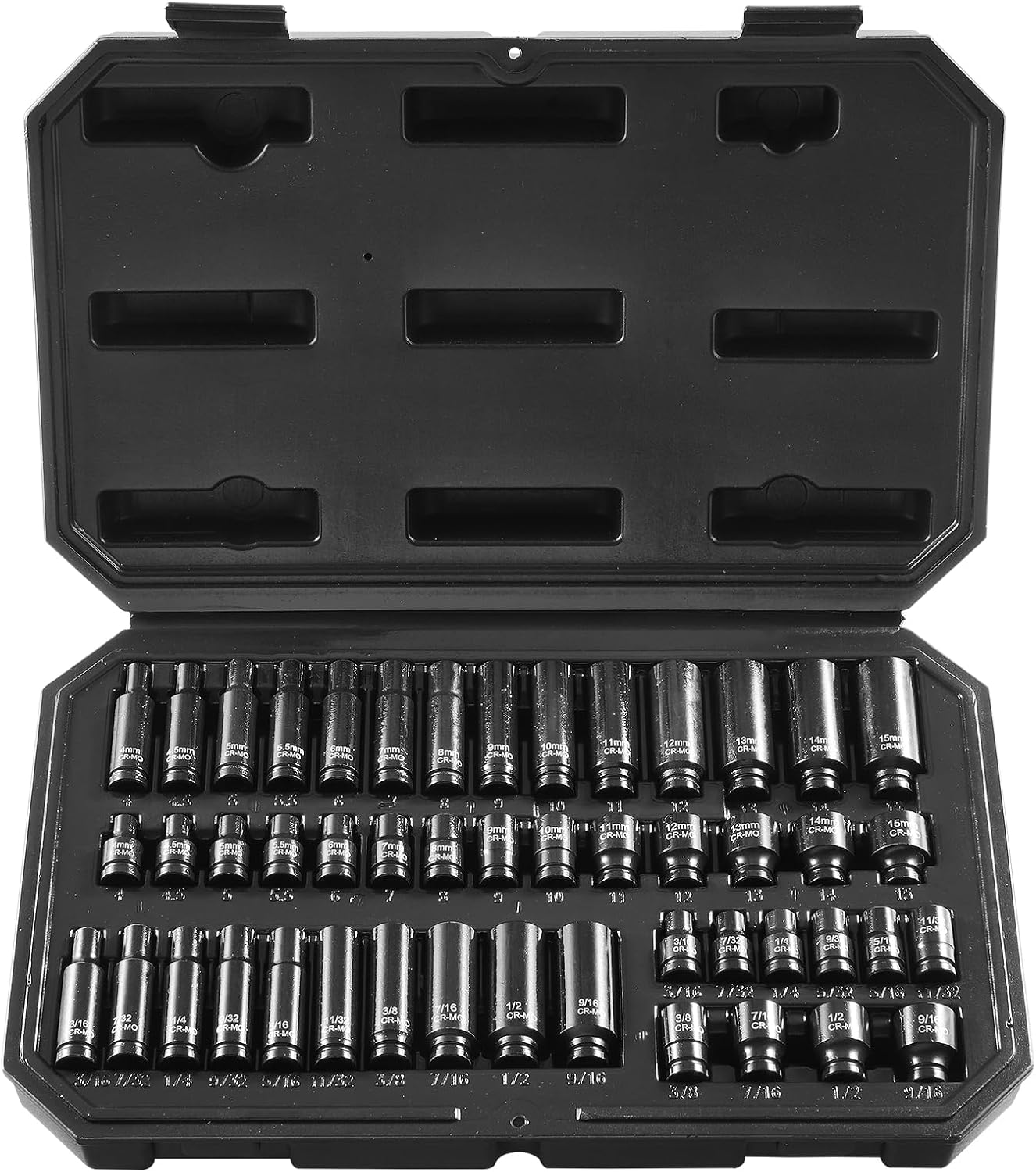 1/2" Drive Impact Socket Set 65 Piece, 3/8" to 1-1/4" and 10-24mm