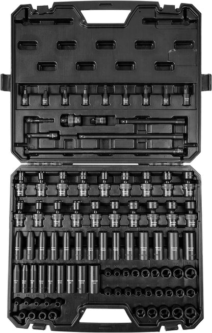 1/2" Drive Impact Socket Set 65 Piece, 3/8" to 1-1/4" and 10-24mm