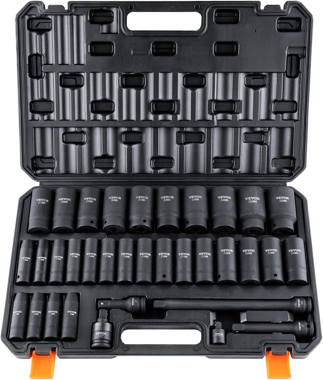 1/2" Drive Impact Socket Set 65 Piece, 3/8" to 1-1/4" and 10-24mm