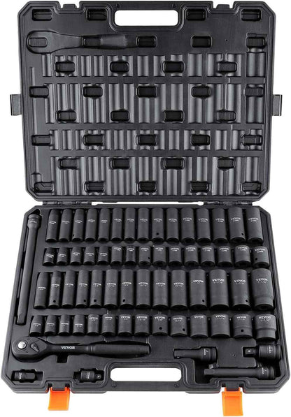 1/2" Drive Impact Socket Set 65 Piece, 3/8" to 1-1/4" and 10-24mm