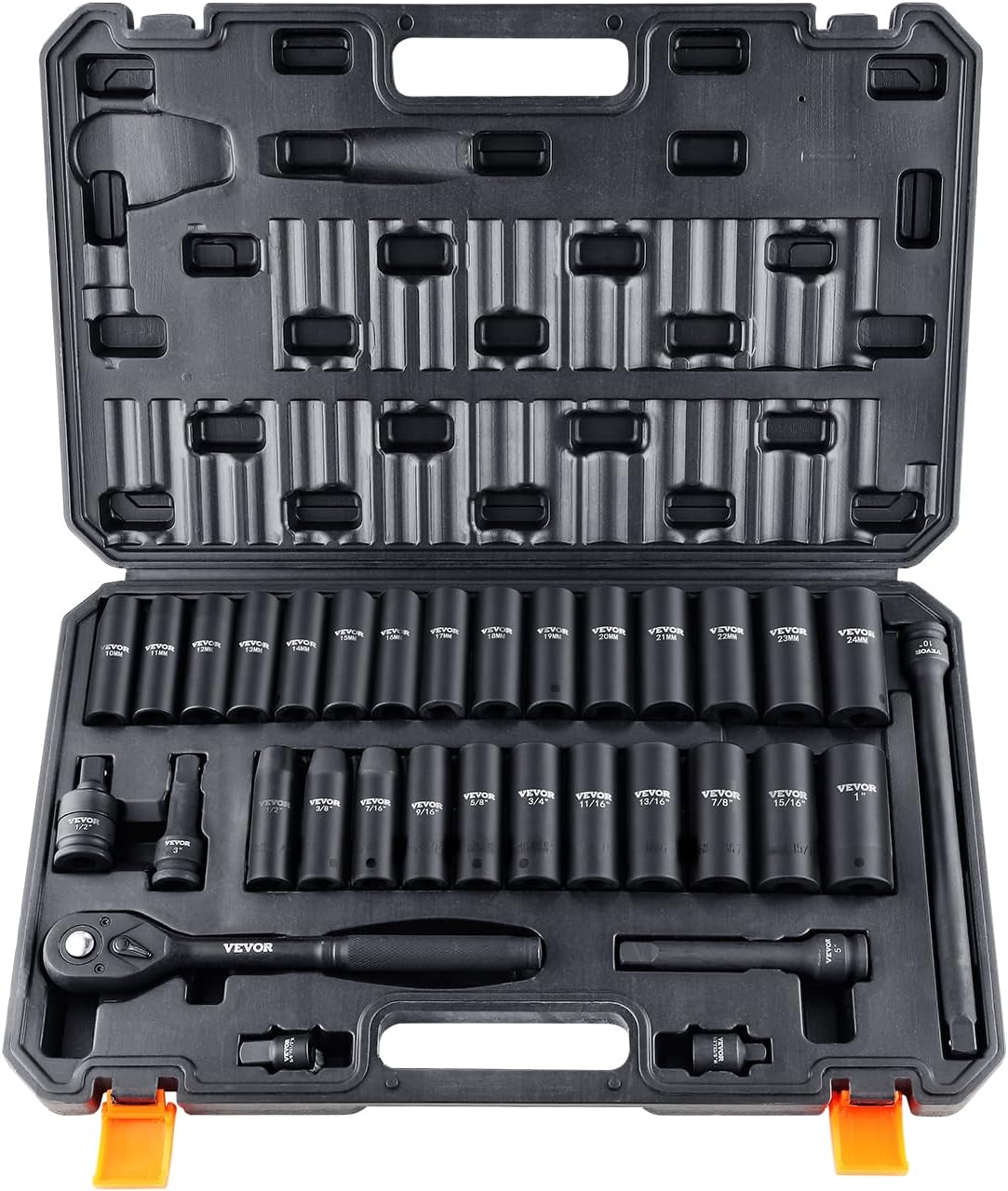 1/2" Drive Impact Socket Set 65 Piece, 3/8" to 1-1/4" and 10-24mm