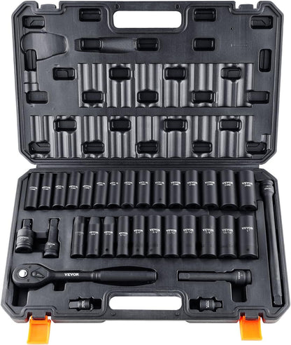 1/2" Drive Impact Socket Set 65 Piece, 3/8" to 1-1/4" and 10-24mm