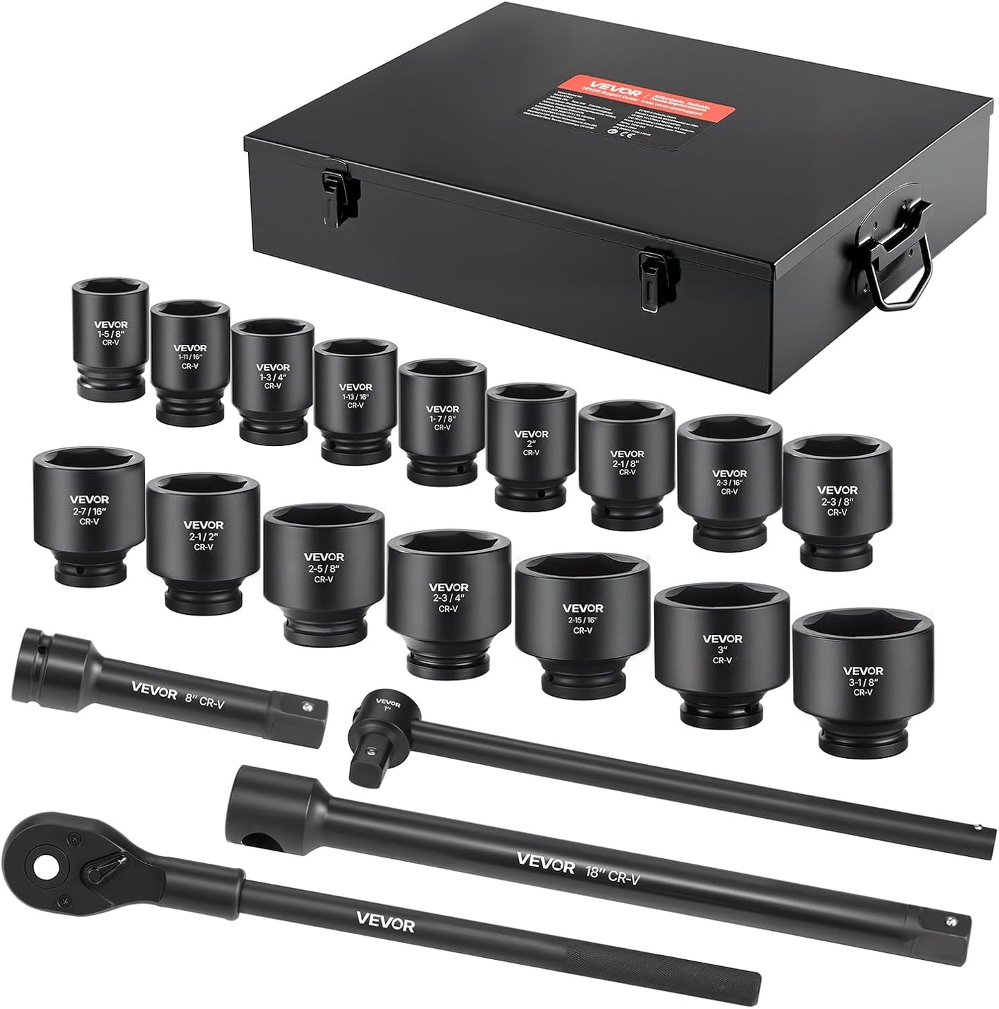1/2" Drive Impact Socket Set 65 Piece, 3/8" to 1-1/4" and 10-24mm