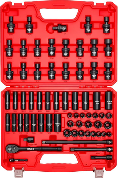 1/2" Drive Impact Socket Set 65 Piece, 3/8" to 1-1/4" and 10-24mm