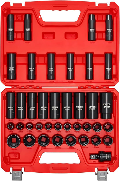 1/2" Drive Impact Socket Set 65 Piece, 3/8" to 1-1/4" and 10-24mm