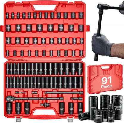 1/2" Drive Impact Socket Set 65 Piece, 3/8" to 1-1/4" and 10-24mm