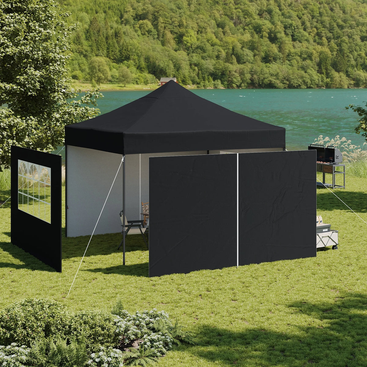 Aoxun 3 x 3m Pop-Up Gazebo Waterproof Heavy-Duty Canopy Tent with Sidewalls, UV Protection, Roller Bag, and Sandbags for Camping, Beach, Weddings, Parties, and Outdoor Shelter Amocart