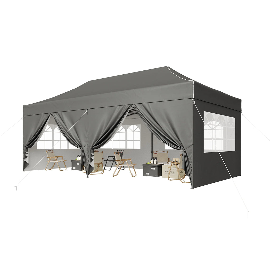 Aoxun 10x20FT Pop Up Gazebo Heavy Duty Instant Canopy Tent with Sides Waterproof Outdoor Shelter for Garden Party BBQ with Wheeled Bag