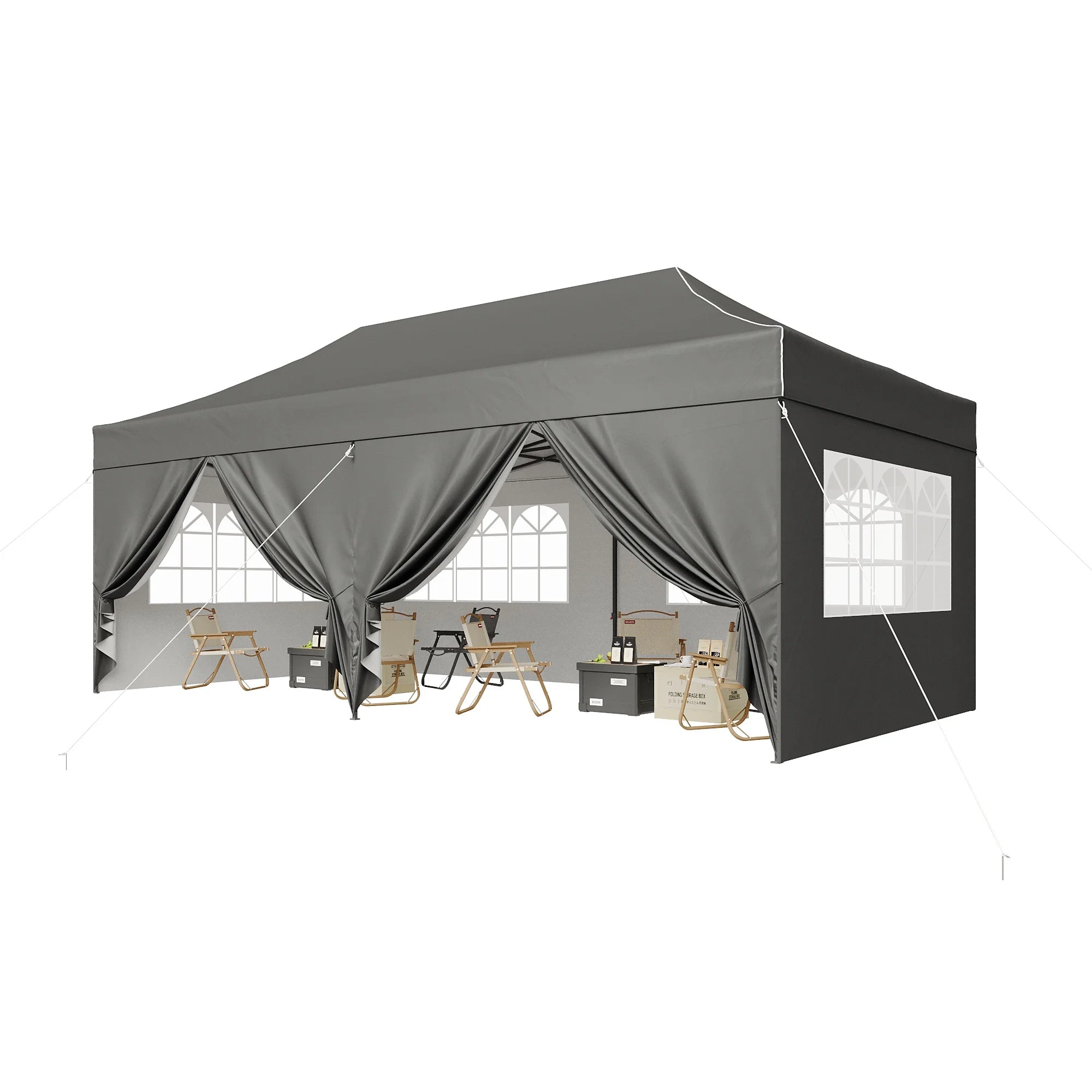 Aoxun 10x20FT Pop Up Gazebo Heavy Duty Instant Canopy Tent with Sides Waterproof Outdoor Shelter for Garden Party BBQ with Wheeled Bag