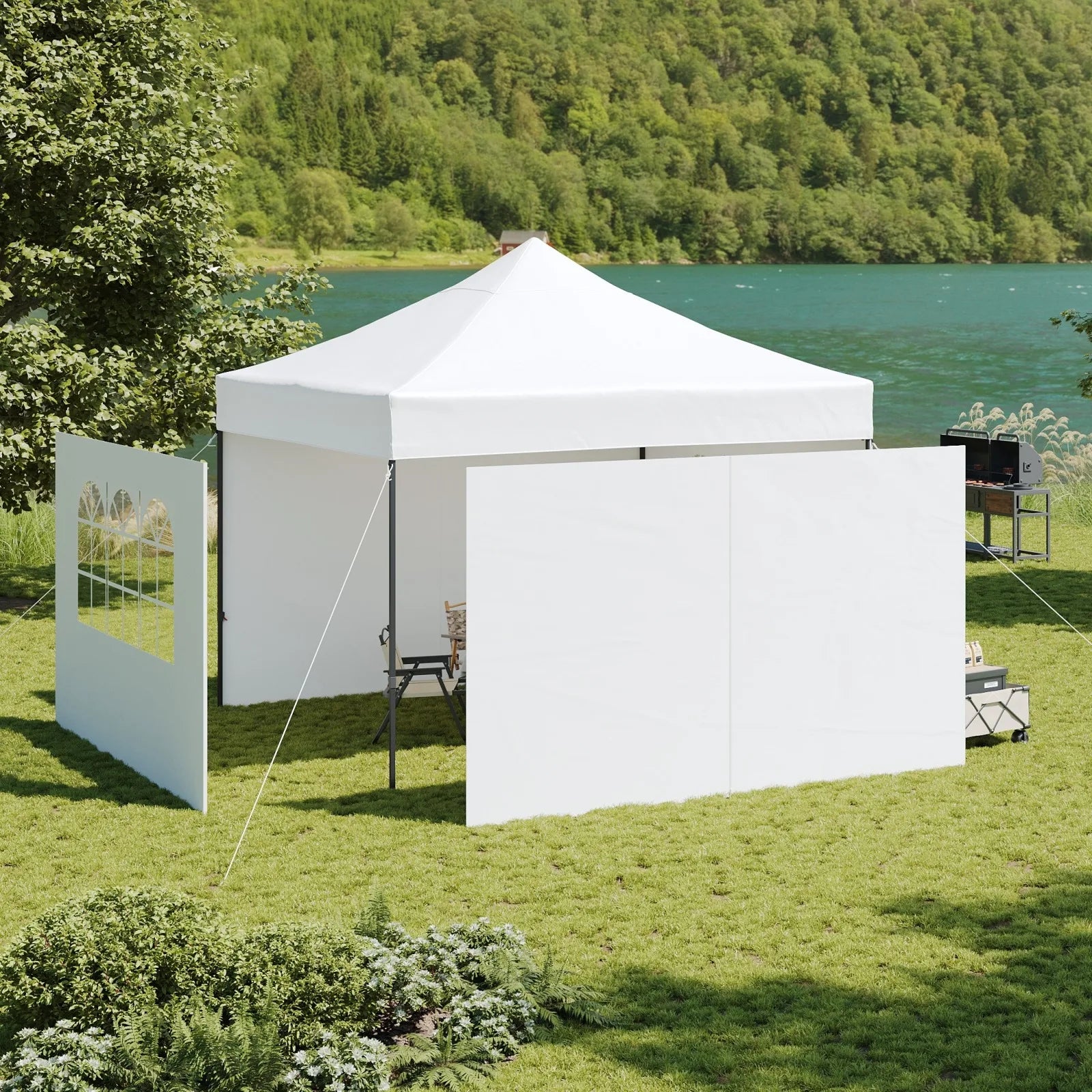 Aoxun 3 x 3m Pop-Up Gazebo Waterproof Heavy-Duty Canopy Tent with Sidewalls, UV Protection, Roller Bag, and Sandbags for Camping, Beach, Weddings, Parties, and Outdoor Shelter