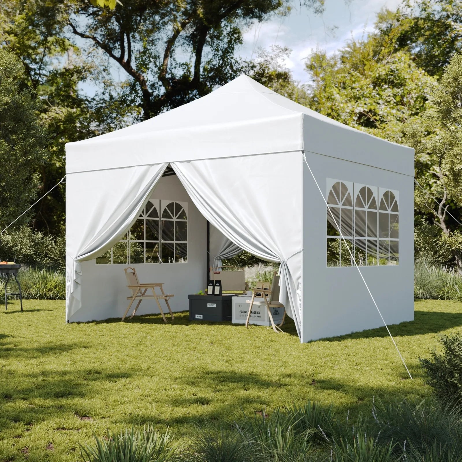 Aoxun 3 x 3m Pop-Up Gazebo Waterproof Heavy-Duty Canopy Tent with Sidewalls, UV Protection, Roller Bag, and Sandbags for Camping, Beach, Weddings, Parties, and Outdoor Shelter