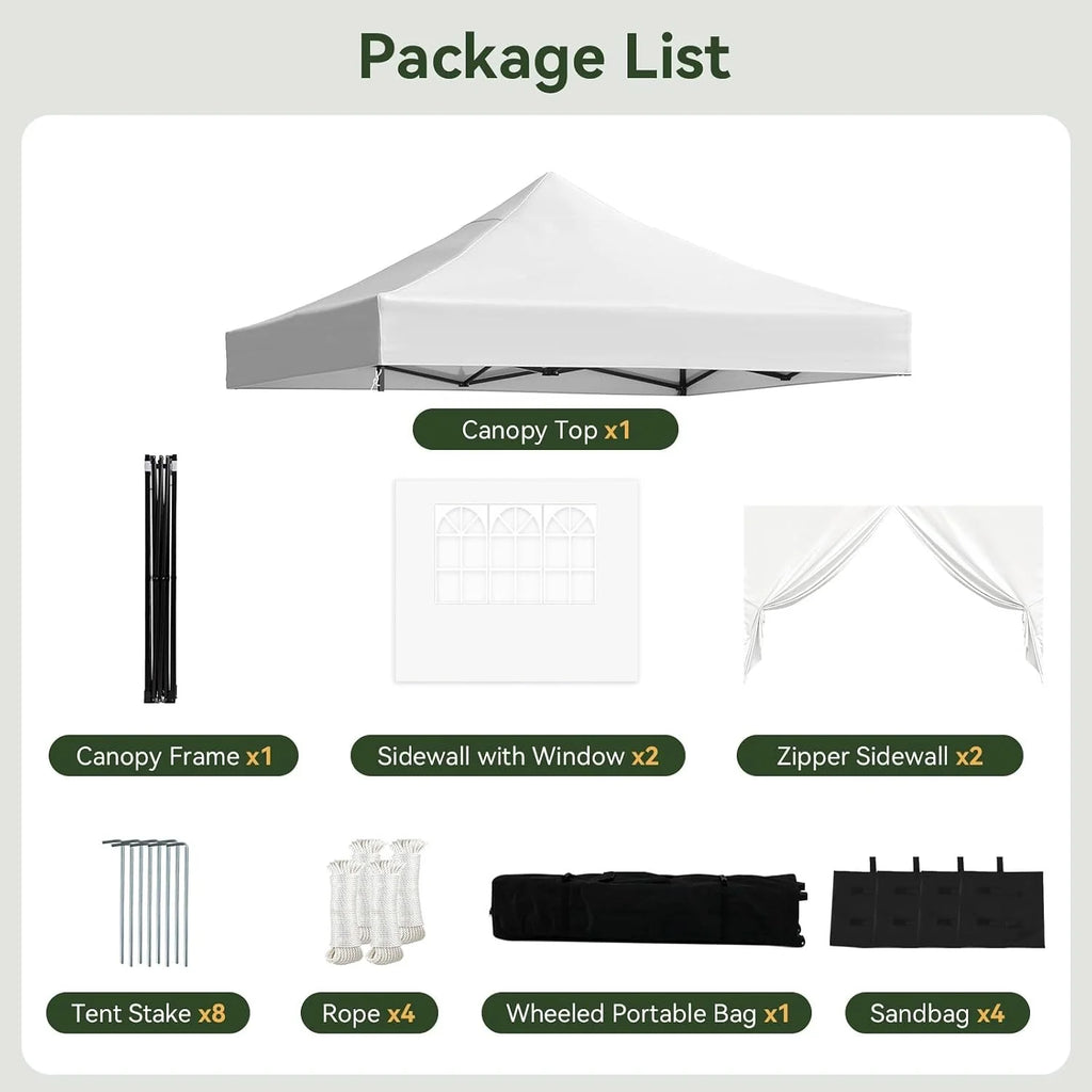 Aoxun 3 x 3m Pop-Up Gazebo Waterproof Heavy-Duty Canopy Tent with Sidewalls, UV Protection, Roller Bag, and Sandbags for Camping, Beach, Weddings, Parties, and Outdoor Shelter