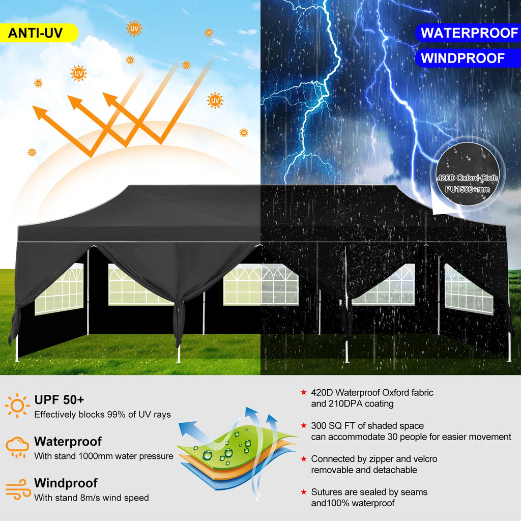 10x30ft Pop Up Canopy Tent Gazebo Party Heavy Duty Marquee Awning With 8 Sidewall Outdoor Commercial Event Instant Tent Gazebo