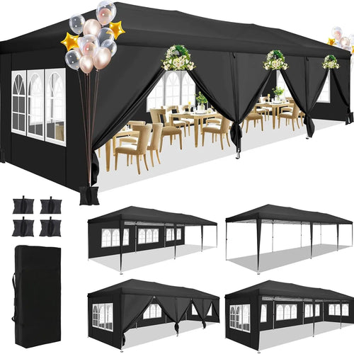 10x30ft Pop Up Canopy Tent with 8 Sidewalls Tents for Party Waterproof Camping Canopy,Outdoor Portable Gazebo for Backyard
