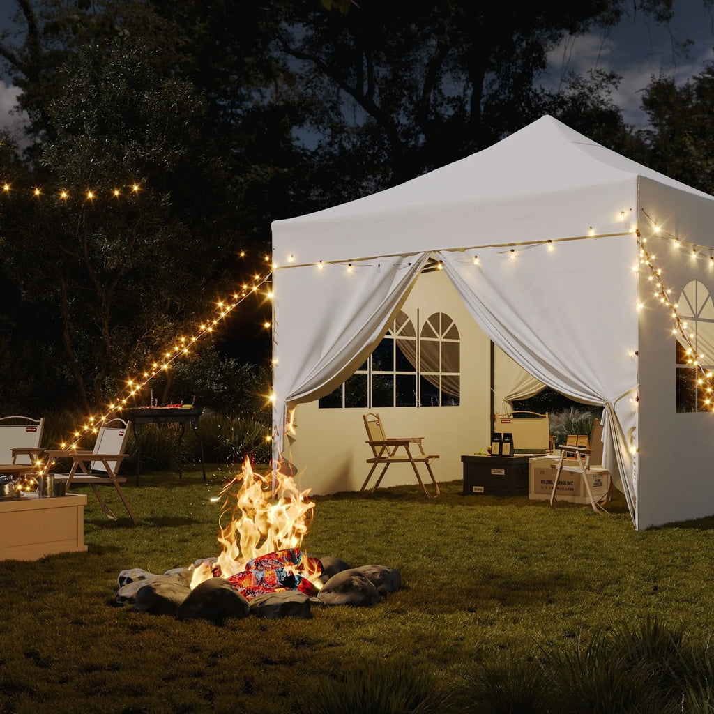Aoxun 3 x 3m Pop-Up Gazebo Waterproof Heavy-Duty Canopy Tent with Sidewalls, UV Protection, Roller Bag, and Sandbags for Camping, Beach, Weddings, Parties, and Outdoor Shelter