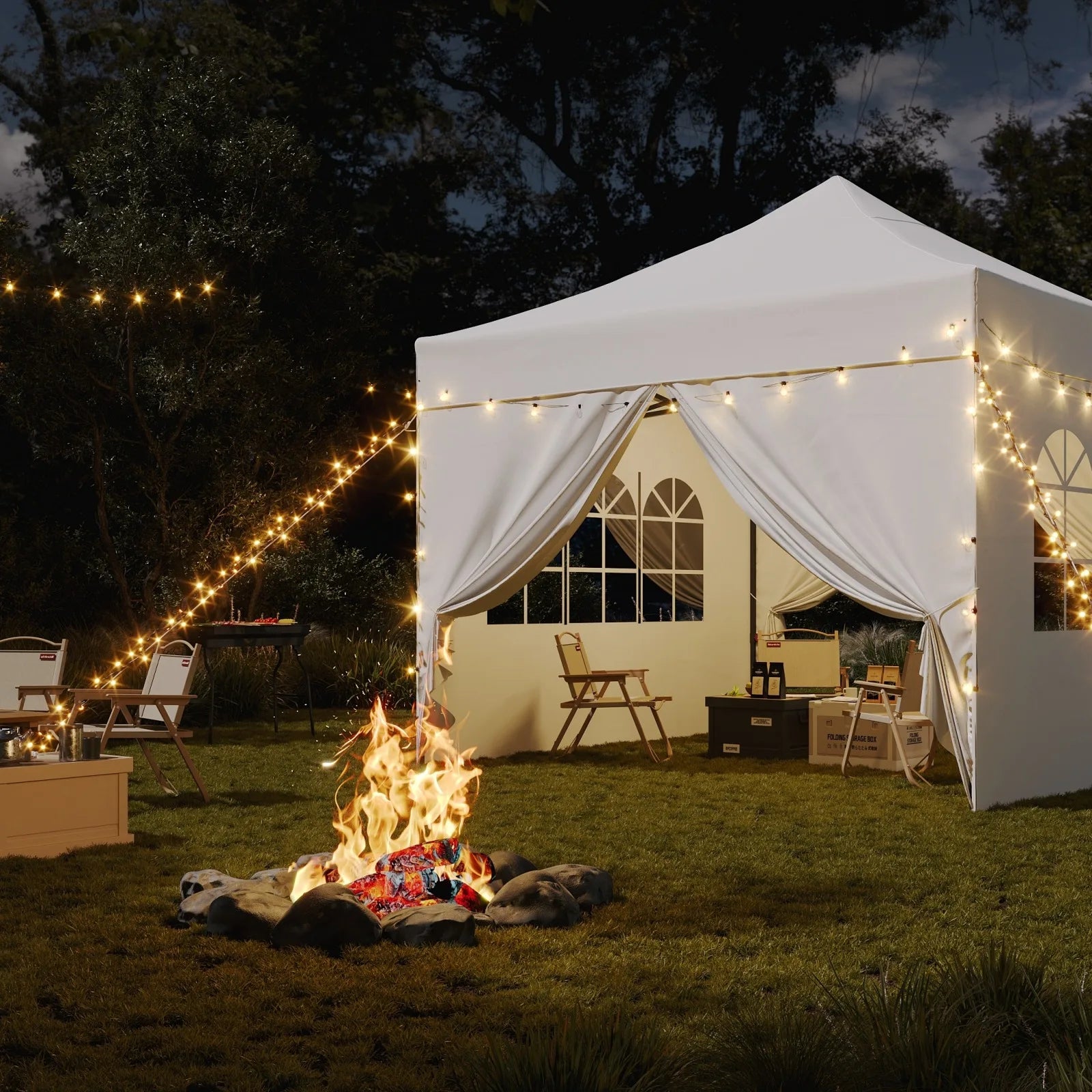 Aoxun 3 x 3m Pop-Up Gazebo Waterproof Heavy-Duty Canopy Tent with Sidewalls, UV Protection, Roller Bag, and Sandbags for Camping, Beach, Weddings, Parties, and Outdoor Shelter
