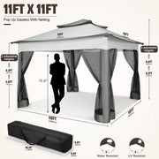Load image into Gallery viewer, 11x11ft Pop Up Gazebo Pavilion With Mosquito Netting Outdoor Canopy Tent With Carry Bag Gazebo For Garden Backyard Lawn Patio
