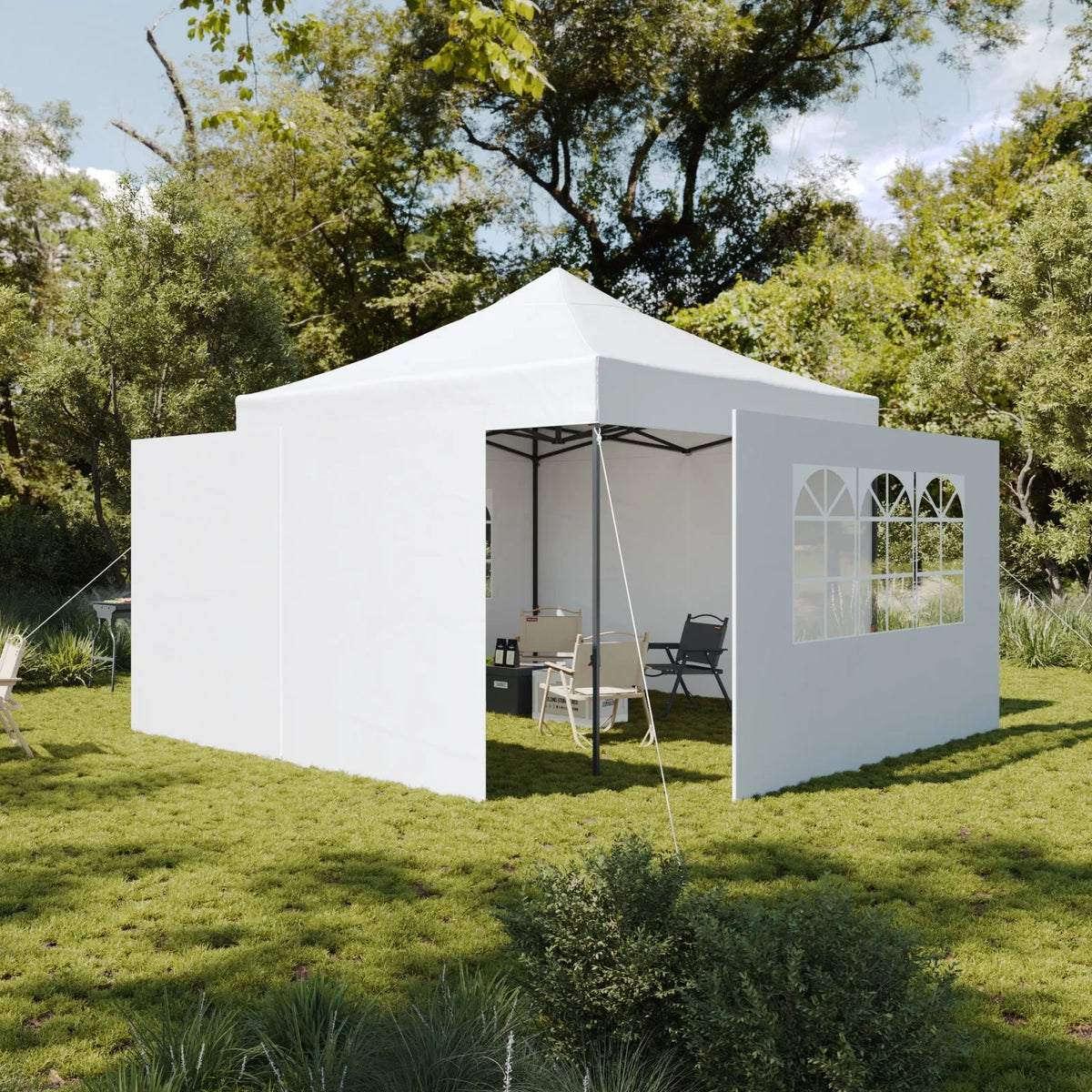 Aoxun 3 x 3m Pop-Up Gazebo Waterproof Heavy-Duty Canopy Tent with Sidewalls, UV Protection, Roller Bag, and Sandbags for Camping, Beach, Weddings, Parties, and Outdoor Shelter Amocart