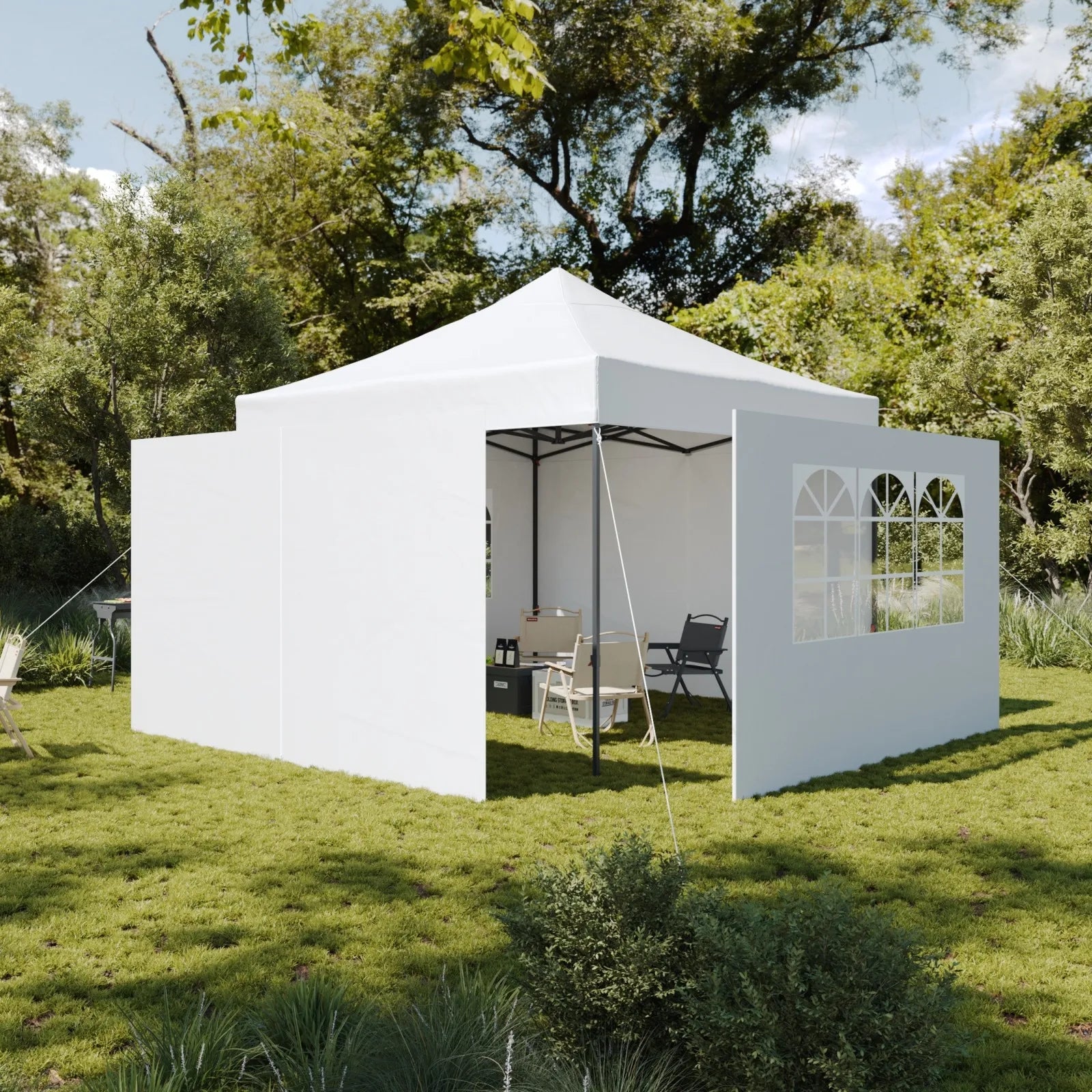 Aoxun 3 x 3m Pop-Up Gazebo Waterproof Heavy-Duty Canopy Tent with Sidewalls, UV Protection, Roller Bag, and Sandbags for Camping, Beach, Weddings, Parties, and Outdoor Shelter
