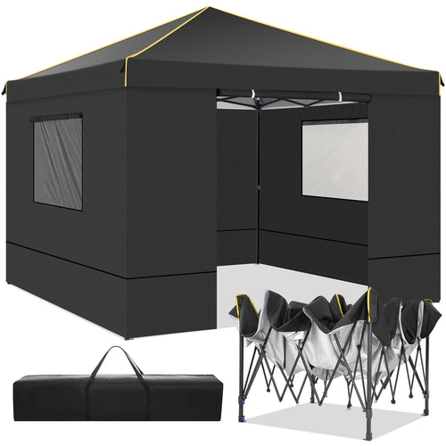 10x10ft Pop Up Canopy Gazebo Tent Awning With Mesh Window 4 Sidewall Carry Bag 4 Stakes Ropes For Party Event Garden Courtyard