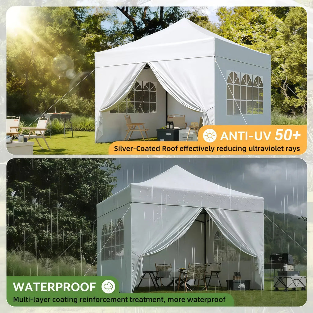 Aoxun 3 x 3m Pop-Up Gazebo Waterproof Heavy-Duty Canopy Tent with Sidewalls, UV Protection, Roller Bag, and Sandbags for Camping, Beach, Weddings, Parties, and Outdoor Shelter