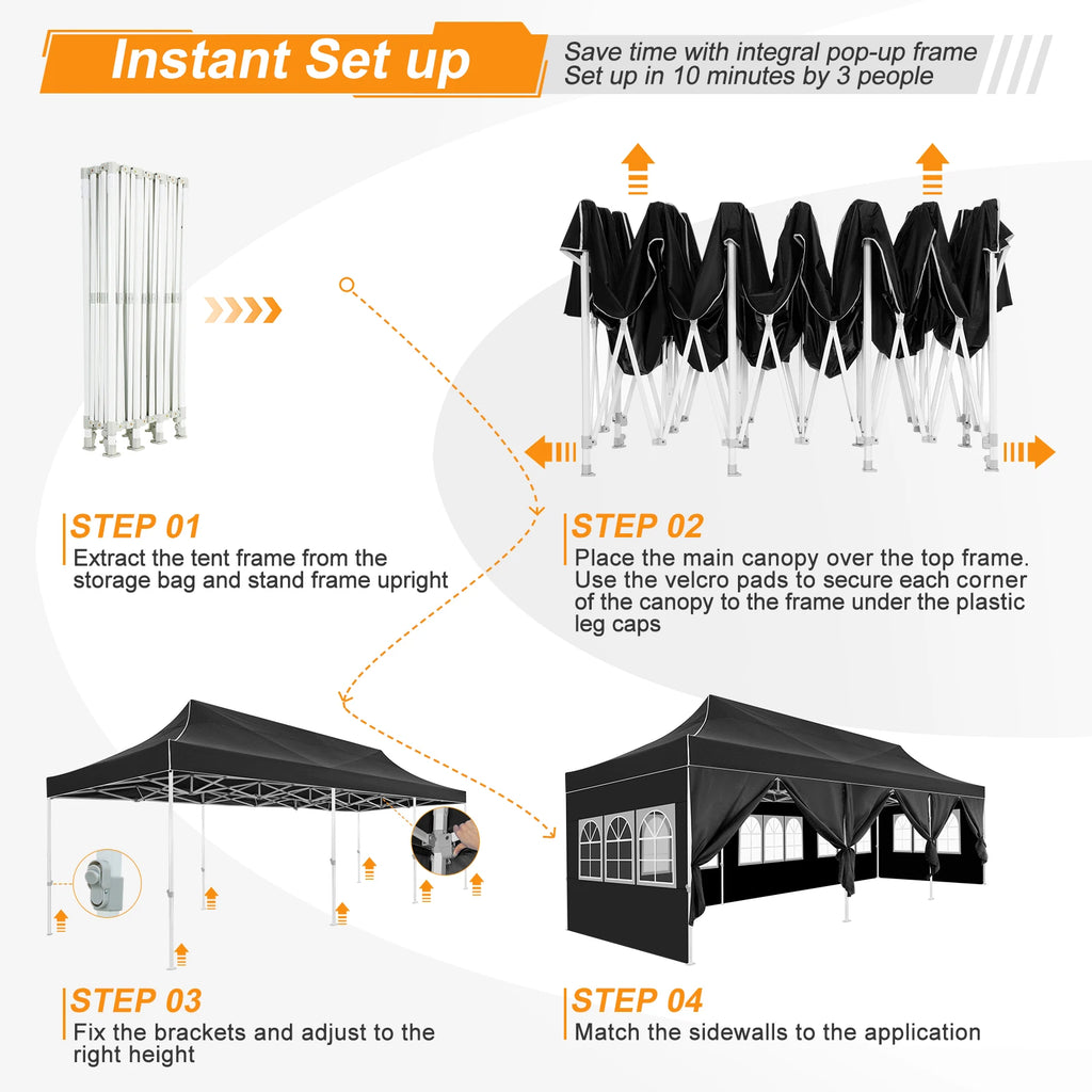 10x30ft Pop Up Canopy Tent Gazebo Party Heavy Duty Marquee Awning With 8 Sidewall Outdoor Commercial Event Instant Tent Gazebo