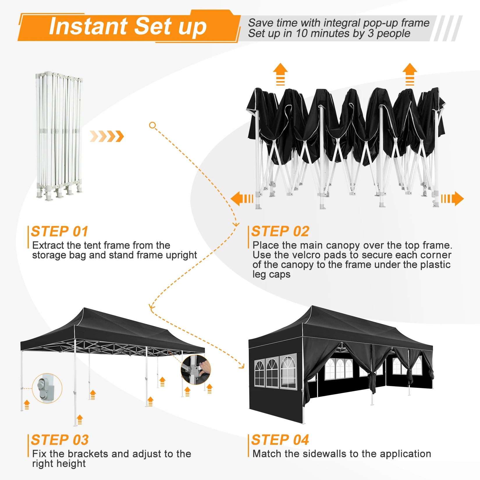 10x30ft Pop Up Canopy Tent Gazebo Party Heavy Duty Marquee Awning With 8 Sidewall Outdoor Commercial Event Instant Tent Gazebo