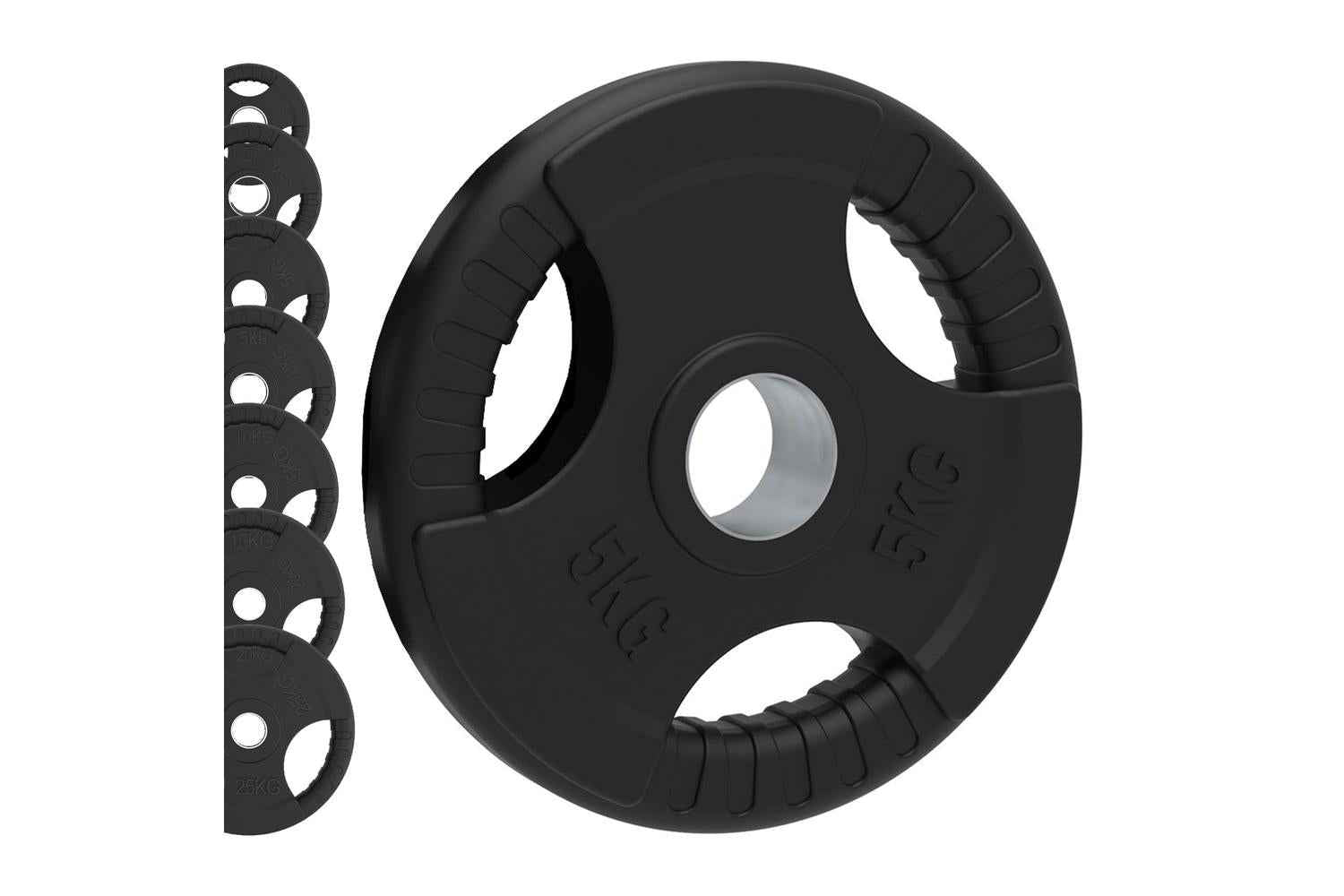Olympic Tri-grip Rubber Weight Plates Black Pairs Sets 7.5kg