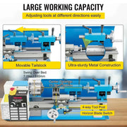 Load image into Gallery viewer, Amocart Mini Metal Lathe Machine 7"x 14" 550W 180 x 350mm Variable Speed with 3 Jaw Chuck for Metalworking Turning Drilling
