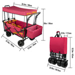 SucceBuy Folding Wagon Cart Adjustable Handle Bar Removable Canopy Oxford Cloth Collapsible Shopping Outdoor Camping Beach Cart