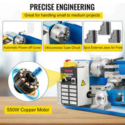 Load image into Gallery viewer, SucceBuy Mini Metal Lathe Machine 7"x 14" 550W 180 x 350mm Variable Speed with 3 Jaw Chuck for Metalworking Turning Drilling - AMOCART
