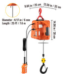 Amocart 500kg/1100lbs Electric Hoist Winch Portable Crane 25ft Lifting Height Wired Remote Control for Transportation