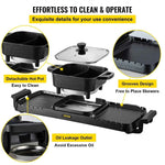 Amocart 2in1 Electric BBQ Pan Grill Hot Pot Multifunction Home Portable Smokeless Nonstick Detachable Hot Pot Barbecue Plate