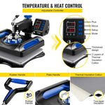 Amocart 5/8in1 15x15"/12x15"Dual-tube Heating Insulation Cotton Heat Press Sublimation Machine 360°Swing Design for Tshirts Etc