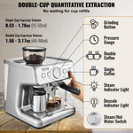 Amocart Espresso Machine with Grinder 15 Bar Semi-Automatic Espresso Coffee Maker with Milk Frother Steam Wand