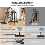 Charger l'image dans la visionneuse de galerie, SucceBuy Stainless Steel Wet Dry Shop Vacuum Wet  Dry Vac Powerful Suction  Small Shop Vac Perfect for Carpet Debris  Pet  Hair
