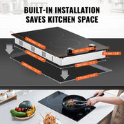 Bild in Galerie-Viewer laden, SucceBuy 12 inch Electric Cooktop 2 Burners Built-in Electric Stove Top Ceramic Top Radiant Cooktop w/ Glass Panel Knob Control
