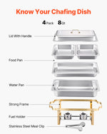 Amocart 8 Qt 4 Pack Chafing Dish Buffet Set Stainless Steel Chafer with 2 Full Size and 4 Half Size Pans Catering Warmer Server