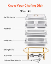 Load image into Gallery viewer, Amocart 8 Qt 4 Pack Chafing Dish Buffet Set Stainless Steel Chafer with 2 Full Size and 4 Half Size Pans Catering Warmer Server
