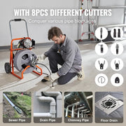 Load image into Gallery viewer, Amocart Drain Cleaner Machine 75FT/100FT 1/2 Inch Auto Feed Sewer Snake Drain Auger with Wheels Portable Drain Cleaning Machine
