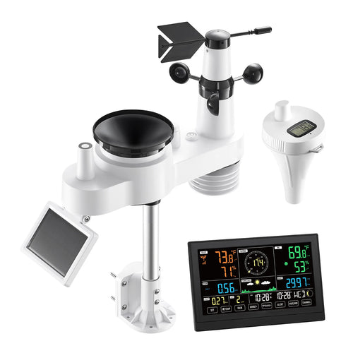 Amocart 7-in-1 Wi-Fi Weather Station 7.5-in Display with APP & Pool Thermometer, Weather Forecast, Wind Speed, Pool Temperature