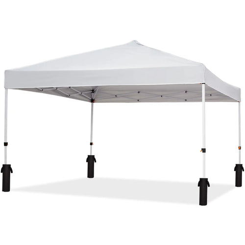 10x10FT Pop Up Canopy with Ten, Beach Tent with One Push Setup, Waterproof Outdoor Beach Canopy, Pop-Up Sun Shelter Canopy with Wheeled Bag for Parties, Beach, Outdoor, White